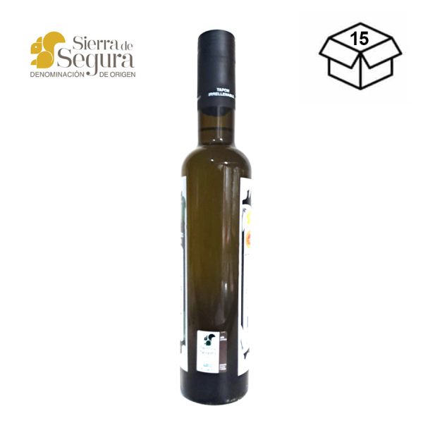 Aceite de oliva virgen extra Hacienda Los Poyos en La Puerta de Segura. Olivar de montaña con Denominación Sierra de Segura variedad picual botella 500m.