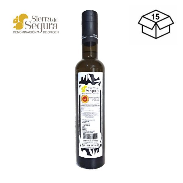 Aceite de oliva virgen extra Hacienda Los Poyos en La Puerta de Segura. Olivar de montaña con Denominación Sierra de Segura variedad picual botella 500m.