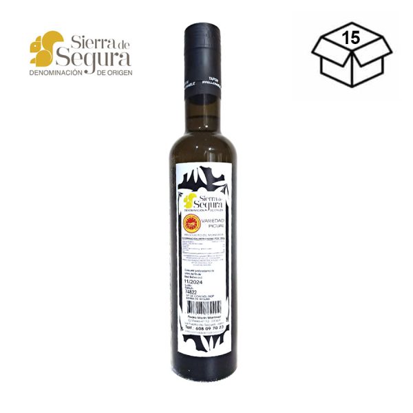 Aceite de oliva virgen extra Hacienda Los Poyos en La Puerta de Segura. Olivar de montaña con Denominación Sierra de Segura variedad picual botella 500m.